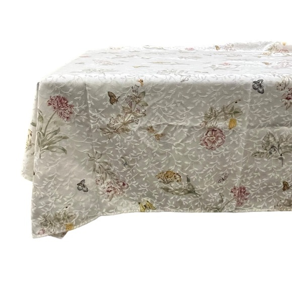 Lenox Butterfly Meadow‎ Tablecloth Beige Colorful Floral Butterflies 50.5 X 64 - Picture 1 of 14
